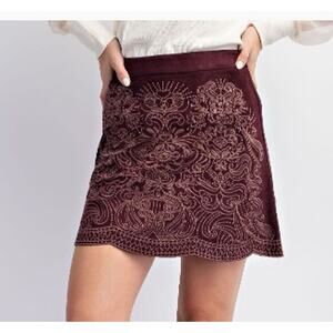 Easel EB50227 Large Faux Suede Mini Skirt - Deep Plum